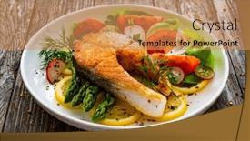  Presentation with sea green ribbon ovarian cancer - PPT theme having seared-salmon-steak-with-fried background and a coral colored foreground