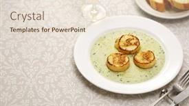  Presentation with cuisine moleculaire - PPT theme featuring seared-scallops-homemade-french-cuisine background and a lemonade colored foreground