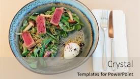  Presentation with tuna - Beautiful slide set featuring seared-tuna-fillet-on-green backdrop and a soft green colored foreground