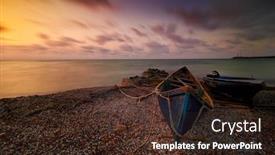  Presentation with romania - Beautiful presentation design featuring seascape-at-sunrise-tuzla-dobrogea backdrop and a wine colored foreground