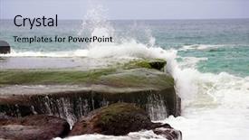  Presentation with beach rocks - PPT layouts enhanced with seascape waves and tide crash background and a light blue colored foreground