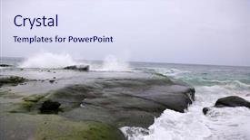  Presentation with beach rocks - PPT theme consisting of seascape waves and tide crash background and a sky blue colored foreground