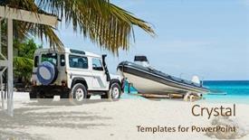  Presentation with jeep car - Colorful PPT layouts enhanced with seascape with car transporting motorboat backdrop and a lemonade colored foreground