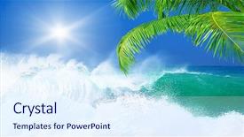  Presentation with high waves - Cool new PPT theme with seascape with high surfing waves backdrop and a sky blue colored foreground