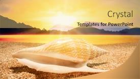  Presentation with sunset beach - Cool new slide deck with seashell-on-the-beach backdrop and a blonde colored foreground
