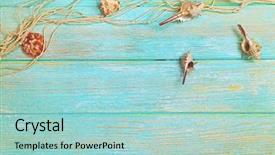  Presentation with fishing net - Amazing PPT theme having seashells and fishing net backdrop and a mint green colored foreground