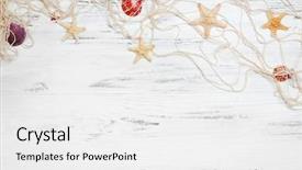  Presentation with fishing net - Slides enhanced with seashells and fishing net on wooden background background and a white colored foreground