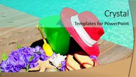  Presentation with shells - Presentation design having seashells invitation - straw sandals and hat background and a seafoam green colored foreground