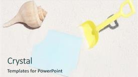  Presentation with invitation - PPT theme having seashells invitation - toy shovel and shell background and a sky blue colored foreground