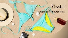  Presentation with travel concept silhouette - Beautiful PPT theme featuring seashells s on beach sand backdrop and a lemonade colored foreground