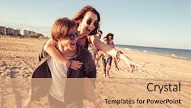  Presentation with happy image - Slides with seashore - image of happy cheerful young background and a coral colored foreground