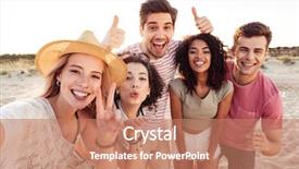  Presentation with young people diversity - Colorful PPT theme enhanced with seashore - photo of happy young multiracial backdrop and a coral colored foreground