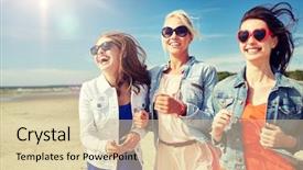  Presentation with casual young people - Theme having seashore - summer vacation holidays travel background and a lemonade colored foreground