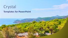  Presentation with island resort - Amazing presentation theme having seashore-of-aegina-island-near backdrop and a sky blue colored foreground