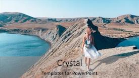  Presentation with blue mountain - Presentation design enhanced with seaside - girl walking on the mountain background and a coral colored foreground