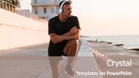  Presentation with adventure sports man - Presentation design having seaside and listening to music background and a coral colored foreground