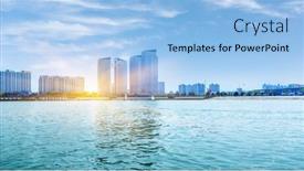  Presentation with qingdao - Audience pleasing presentation theme consisting of seaside city qingdao backdrop and a light blue colored foreground