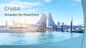  Presentation with qingdao - Amazing PPT theme having seaside city qingdao backdrop and a sky blue colored foreground