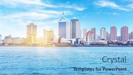  Presentation with qingdao - Cool new PPT layouts with seaside city qingdao backdrop and a light blue colored foreground