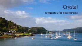  Presentation with houses cars - Slide set consisting of seaside houses and anchored sailboats background and a light blue colored foreground