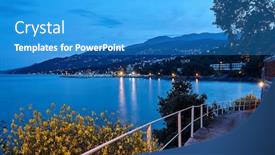  Presentation with coastal - Slide set enhanced with seaside-view-in-evening background and a teal colored foreground