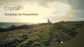  Presentation with sky - Amazing presentation theme having seaside-view-with-dramatic-sky backdrop and a soft green colored foreground