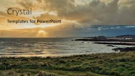  Presentation with oil platform - Beautiful slide deck featuring seaside-view-with-dramatic-sky backdrop and a coral colored foreground