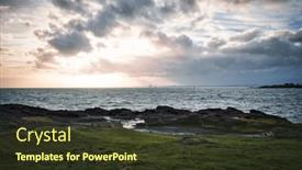  Presentation with sky - PPT theme enhanced with seaside-view-with-dramatic-sky background and a tawny brown colored foreground