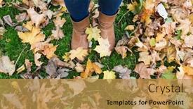  Presentation with season - Cool new presentation theme with season and people concept - female feet in boots with autumn leaves on ground backdrop and a gold colored foreground
