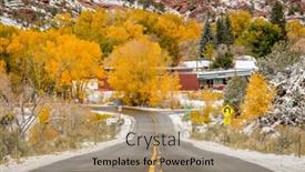  Presentation with changing season - PPT theme consisting of season changing first snow and autumn trees along wet highway in colorado usa background and a coral colored foreground