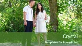  Presentation with green city - Amazing slide deck having season green grass and tree backdrop and a forest green colored foreground