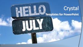  Presentation with season - Cool new slide set with season greetings 2015 - hello july sign with sky backdrop and a teal colored foreground