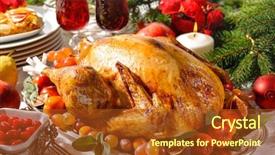  Presentation with turkey - PPT theme enhanced with season sage - roasted turkey on holiday table background and a tawny brown colored foreground