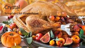  Presentation with thanksgiving dinner - Slides consisting of season sage - thanksgiving or christmas dinner roasted background and a gold colored foreground