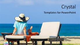  Presentation with pool side - Audience pleasing presentation theme consisting of season with hat at resort backdrop and a  colored foreground