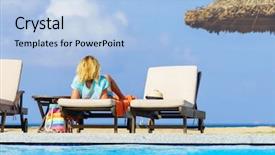  Presentation with pool side - Presentation theme consisting of season with hat at resort background and a  colored foreground