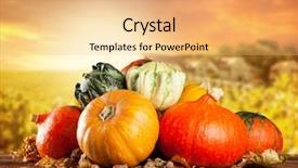  Presentation with agriculture - Presentation enhanced with seasonal harvested agriculture products on wooden planks with blur background background and a yellow colored foreground