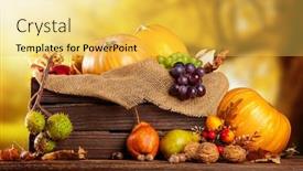  Presentation with agriculture - Presentation theme featuring seasonal harvested agriculture products in wooden box with blur background background and a yellow colored foreground