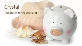  Presentation with piggy bank broken piggybank - Colorful presentation theme enhanced with seasonal investing - ceramic piggy bank with money backdrop and a  colored foreground