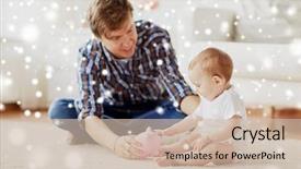  Presentation with happy baby - PPT theme featuring seasonal investing - family fatherhood finances and parenthood background and a soft green colored foreground
