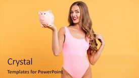  Presentation with piggy bank - Amazing PPT theme having seasonal investing - full length portrait backdrop and a gold colored foreground