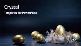  Presentation with eggs egg carton egg box - Cool new PPT theme with seasonal investing - golden easter eggs backdrop and a wine colored foreground