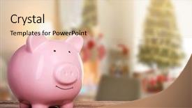  Presentation with piggy bank is evil - Colorful slide set enhanced with seasonal investing - holiday expenses concept piggy bank backdrop and a lemonade colored foreground