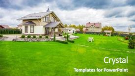  Presentation with luxury house - Presentation theme having seasonal investing - luxury suburban house background and a  colored foreground
