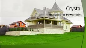  Presentation with luxury vintage house - Amazing slide deck having seasonal investing - luxury suburban house backdrop and a soft green colored foreground