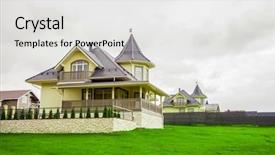  Presentation with luxury house - PPT theme consisting of seasonal investing - luxury suburban house background and a white colored foreground