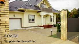  Presentation with luxury house - Slide deck with seasonal investing - luxury suburban house background and a coral colored foreground