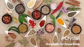  Presentation with dried food - Slides consisting of seasoning over natural hemp paper background and a coral colored foreground
