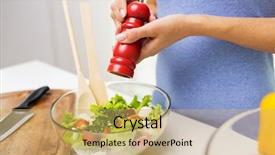  Presentation with healthy eating - Colorful slide deck enhanced with seasoning vegetable salad with salt backdrop and a  colored foreground