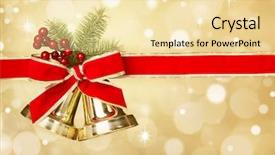  Presentation with jingle - Amazing PPT layouts having seasons greetings christmas - jingle bells with red ribbon backdrop and a blonde colored foreground